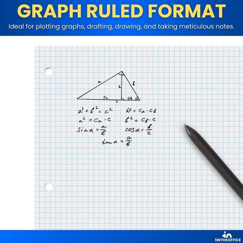 1InTheOffice Graph Paper Loose Leaf, Graph Ruled Filler Paper, 8.5 x 11, 200 Sheets/Pack, White - Image 3